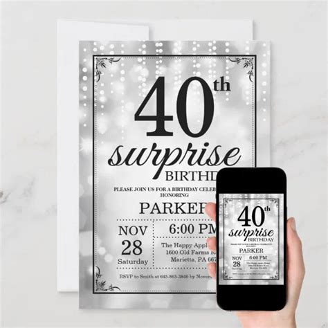 Surprise 40th Birthday Invitation Silver Glitter Zazzle