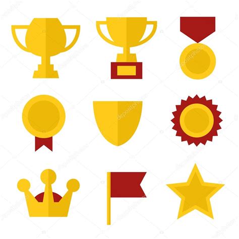 Trophy And Awards Icons Set In Flat Design Style Vector Vector Image