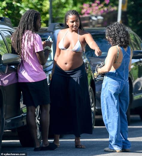 Exclusive Sasha Obama Models Very Skimpy Bikini Top As She Puffs