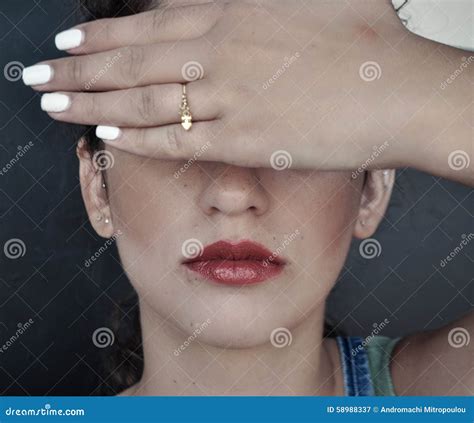 Woman Closing Her Eyes With Her Hand Stock Image Image Of Closed