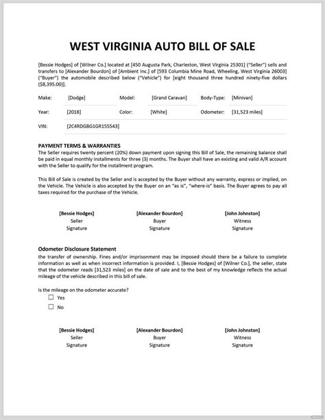 Auto Bill Of Sale Word Templates Design Free Download