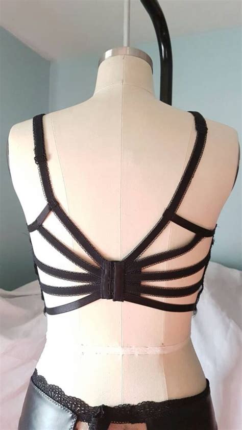 Strappy Bralette Bdsm Style Lace Bralette Strappy Cage Bra Etsy