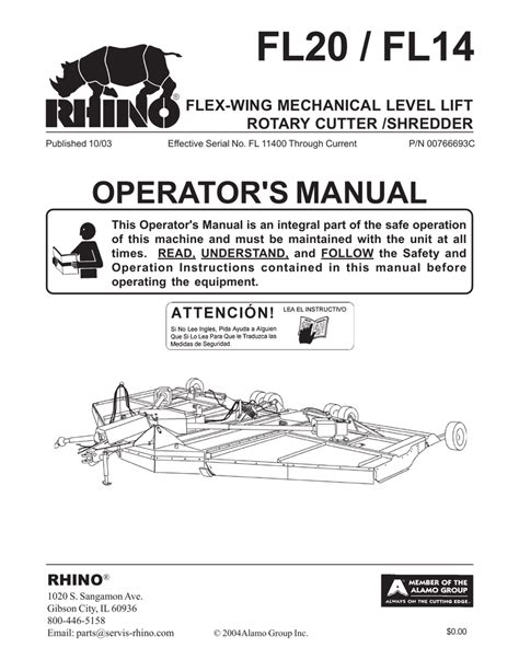 Rhino Rhino Fl20 Operator`s Manual Manualzz