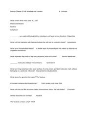 Biology Chapter 3 Cell Structure and Function - Biology Chapter 3 Cell ... 