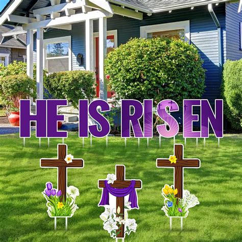 8 Pcs Happy Easter He Is Risen Yard Sign Religious Easter