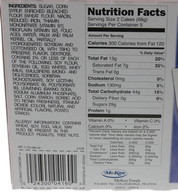 little debbie snacks nutrition facts