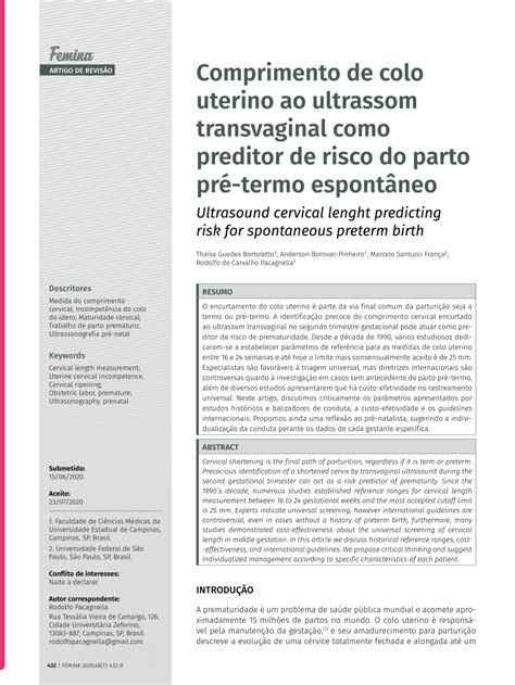 Pdf Comprimento De Colo Uterino Ao Ultrassom Transvaginal Como