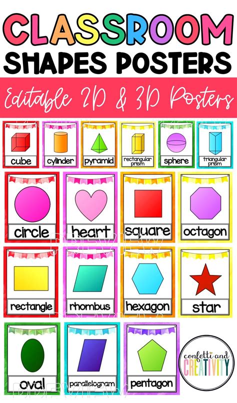 Watercolor 2d And 3d Shapes Inspirational Classroom Posters