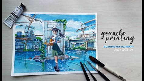 Suzume No Tojimari Scene In Gouache Painting Youtube