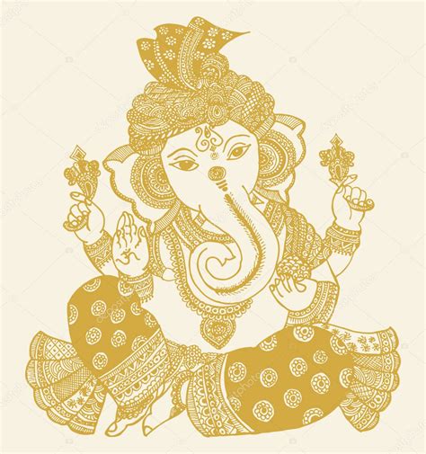 Dibujo o boceto del Señor Ganesha Esquema y silueta Editable