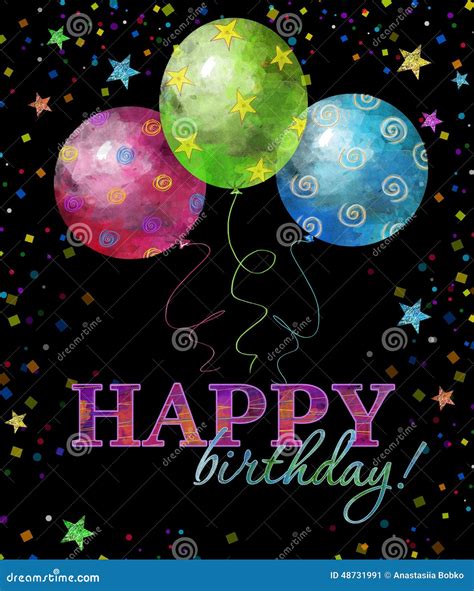 Happy Birthday Greeting Card with Text , Drops and Stars in Bright ...