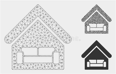 Haus Interrior Vektor Mesh Carcass Model Und Dreieck Mosaik Ikone