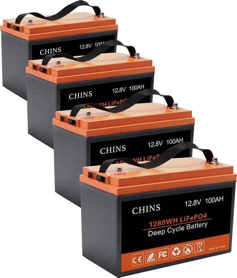 Buy CHINS 4 Pack LiFePO4 Battery 12V 100AH Lithium Battery Built In