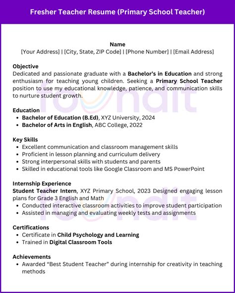 teacher resume samples  freshers format tips