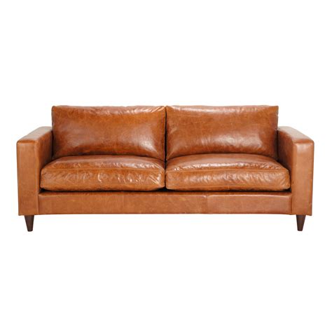 Canap Vintage Places En Cuir Camel Henry Maisons Du Monde