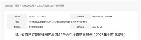 河北省药品监督管理局药品gmp符合性检查结果通告（2023年中药第6号） 监管 Cio在线