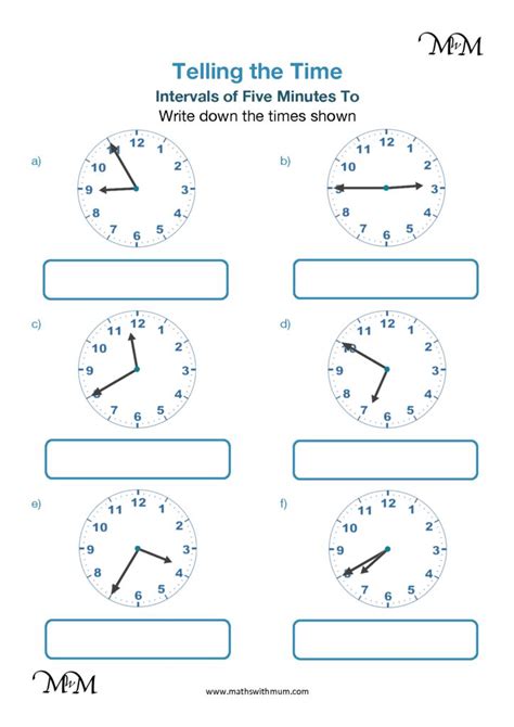 Telling Time Analogue Clock 5 Minute Intervals To The Hour Maths