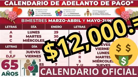 Calendario OFICIAL Doble Pago PENSIÓN BIENESTAR Adultos Mayores 65 años