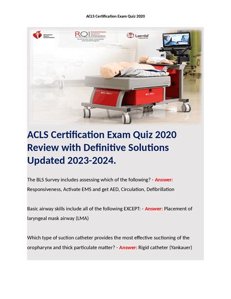 Acls Certification Exam Quiz 2020 Review Exams Nursing Docsity