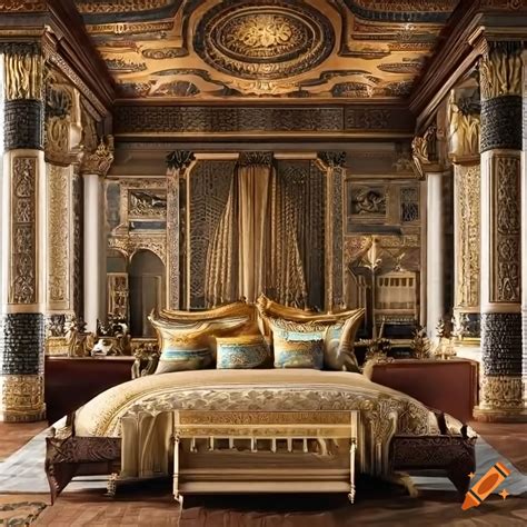 Luxurious Ancient Egyptian Palace Bedroom With Canopy Bed And Balcony