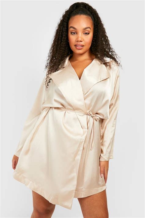 Plus Satin Belted Blazer Dress Boohoo Uk