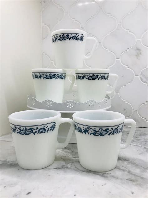 Gorgeous Set Of 10 Pyrex Old Town Blue Mugs Cream Sugar Gravy Etsy