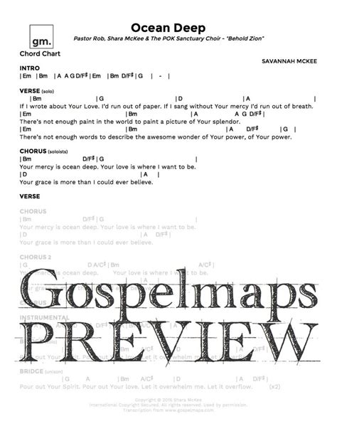 Ocean Deep | Chord Chart [preview] | Gospelmaps | Rhythm, Vocal, and ...