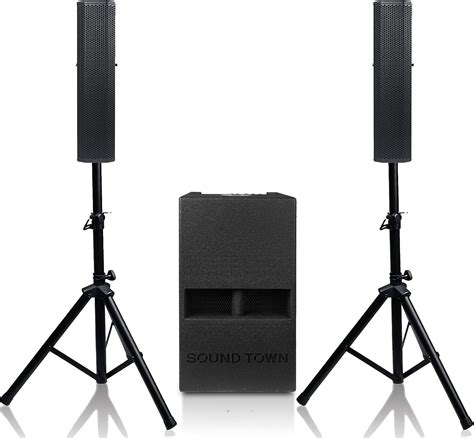 Sound Town Subwoofer and Line Array Column Speaker System, with Two 500W Passive Column Speakers ...