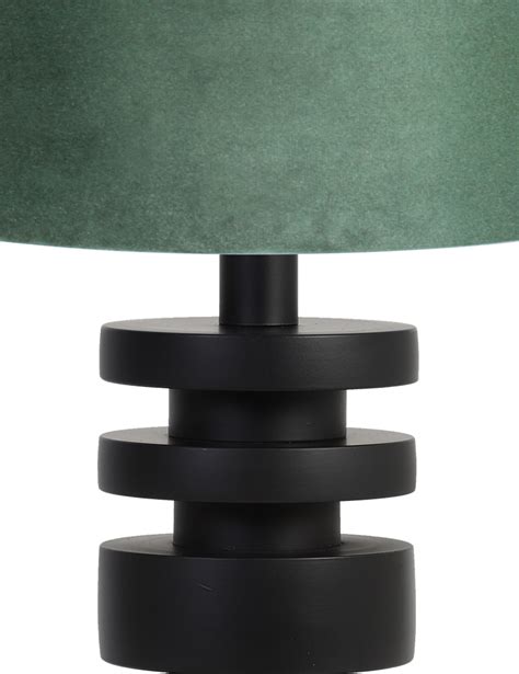 Schijven Lampenvoet Met Groene Velvet Kap Light Living Desley Zwart