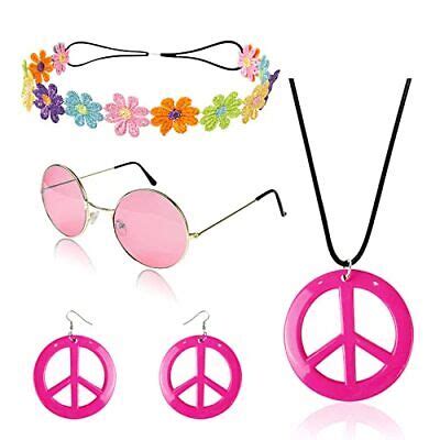 Hippie Costume Set Includes Peace Sign Necklace And Earrings Peace And