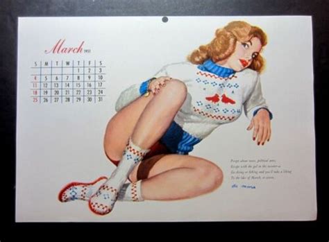 Vintage March 1951 Sexy Risque Pin Up Calendar Page By Al Moore 8 X 12