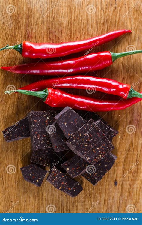 Delicious Dark Chocolate And Chili Peppers Stock Image Image Of Tasty