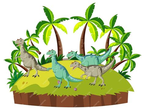 Free Vector Scene With Dinosaurs Carnotaurus On Island