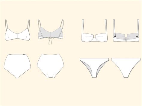 Bikini Swimsuit Set Bundle Styles Vector Flat Fashion CAD Technical Drawings For Adobe