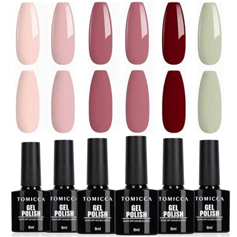 TOMICCA Vernis Semi Permanent Kit 6 couleurs Rose Nude Rouge Vernis Gel UV Soak Off Vernis à