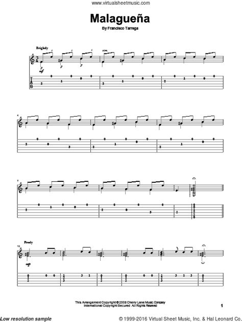 Lecuona Malaguena Sheet Music For Guitar Solo