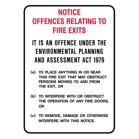 Fire Safety Equipment Notice Offences Relating To Fire Exits Sign