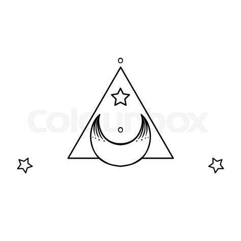 Moon symbol. Tattoo style. Vector illustration in black outlines ...