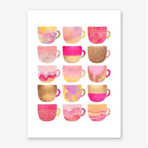 Pretty Pink Coffee Cups Art Print | Coffee cup wall art, Extra large ...