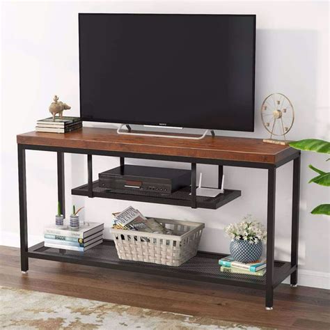 Tribesigns Solid Wood TV Stand, Industrial Rustic TV Console Media ...