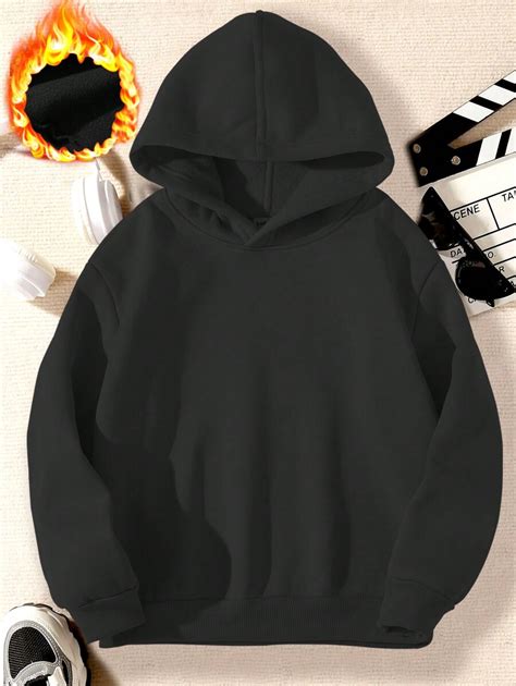 SHEIN 1pc Fashionable Letter Print Hooded Sweatshirt With Fleece For ...