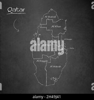 Qatar Map Separate Regions With Names Infographics Blue Flat Design