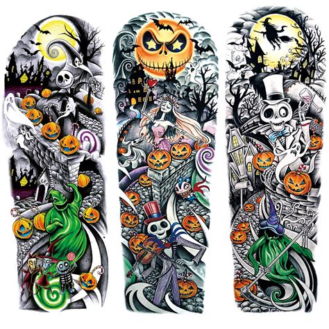 Nightmare Before Christmas Full Arm Sleeve Temporary Tattoos - 3 Sheets ...