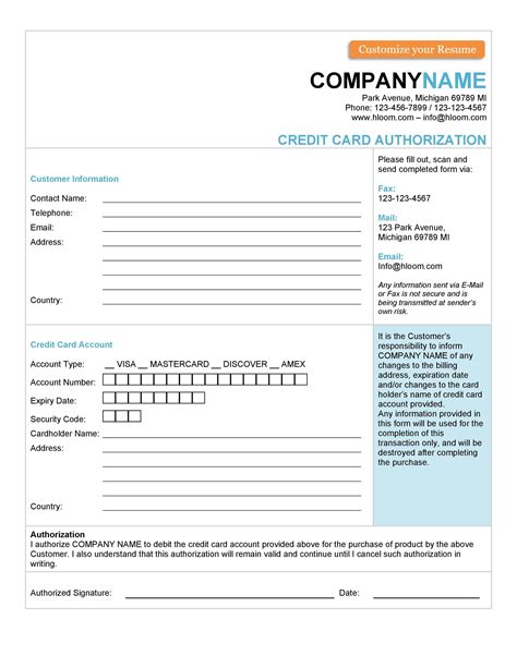 Credit Card Authorization Forms Templates Ready To Use