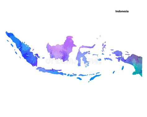 Colourful Watercolour Map Design Of Country Indonesia Isolated On White