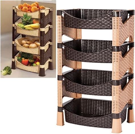 Tier Rattan Plastic Vegetable Fruit Rack Basket Kitchen Storage