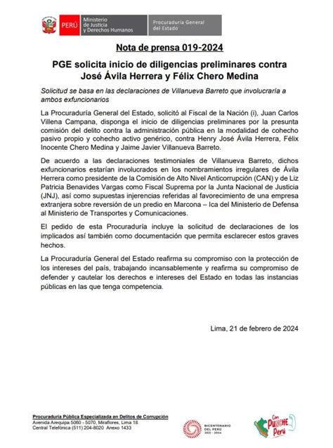 Procuradur A Pide Inicio De Diligencias Contra F Lix Chero Canal N