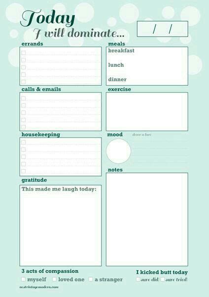 Free Daily Planner Template Today I Will Dominate