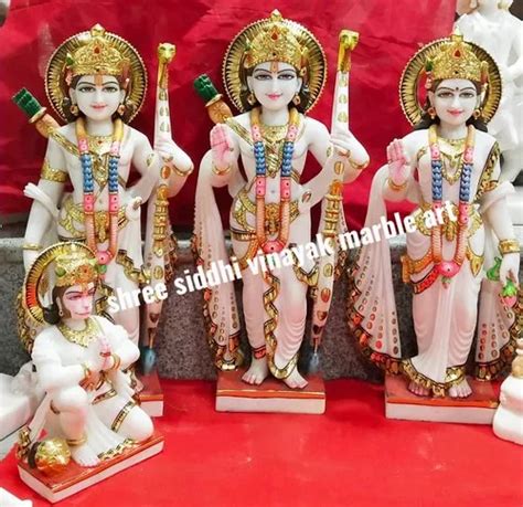 Multicolor Hindu Shri Ram Darbar Marble Statue For Worship Size 1 To