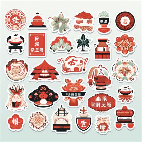 Chinese Spring Festival Items Sticker Sheet Stock Illustration - Illustration of decorations ...